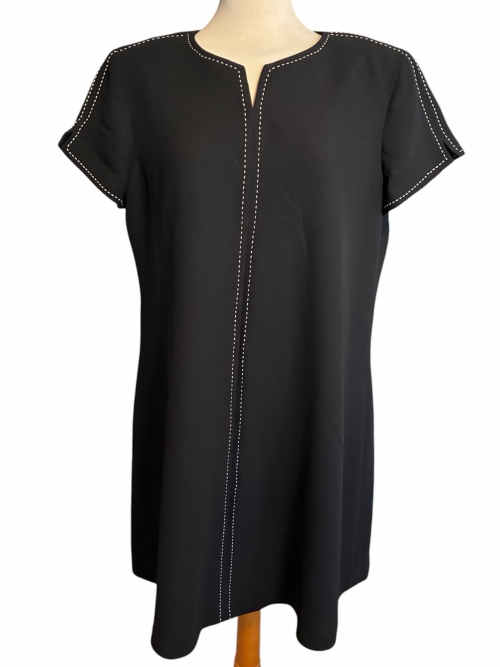 VINTAGE Jones Wear Dress Black Short Sleeve Dress Contrast Stitching Women's 16